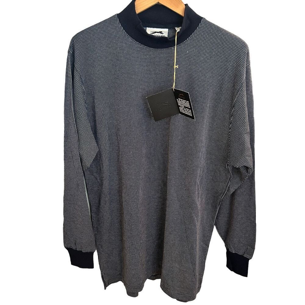NWT Slazenger Long Sleeve Crew Neck Textured Shirt Blue Luxury Cotton‎ Large